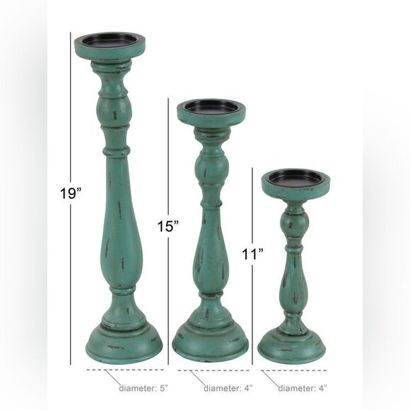 Pier 1 Imports Traditional Turquoise Wood Set of 3 Candle Holders - Picture 11 of 12